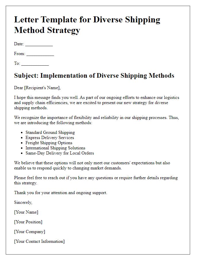 Letter template of diverse shipping method strategy