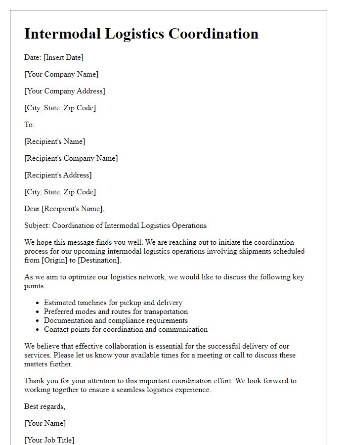 Letter template of intermodal logistics coordination