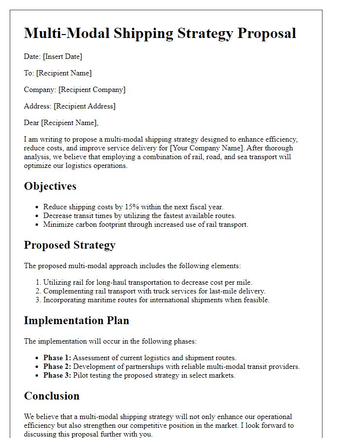 Letter template of multi-modal shipping strategy proposal