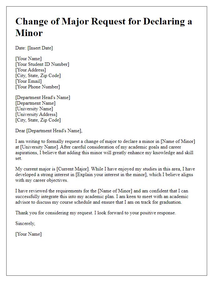 Letter template of Change of Major Request for Declaring a Minor