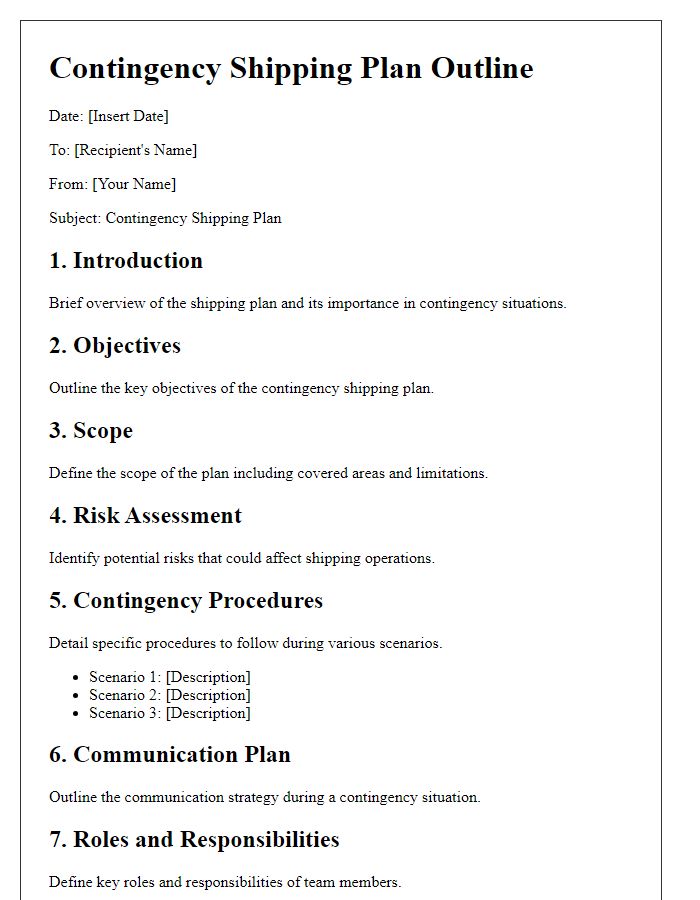 Letter template of contingency shipping plan outline