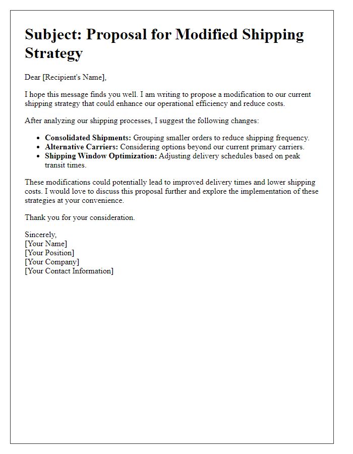 Letter template of modified shipping strategy suggestion