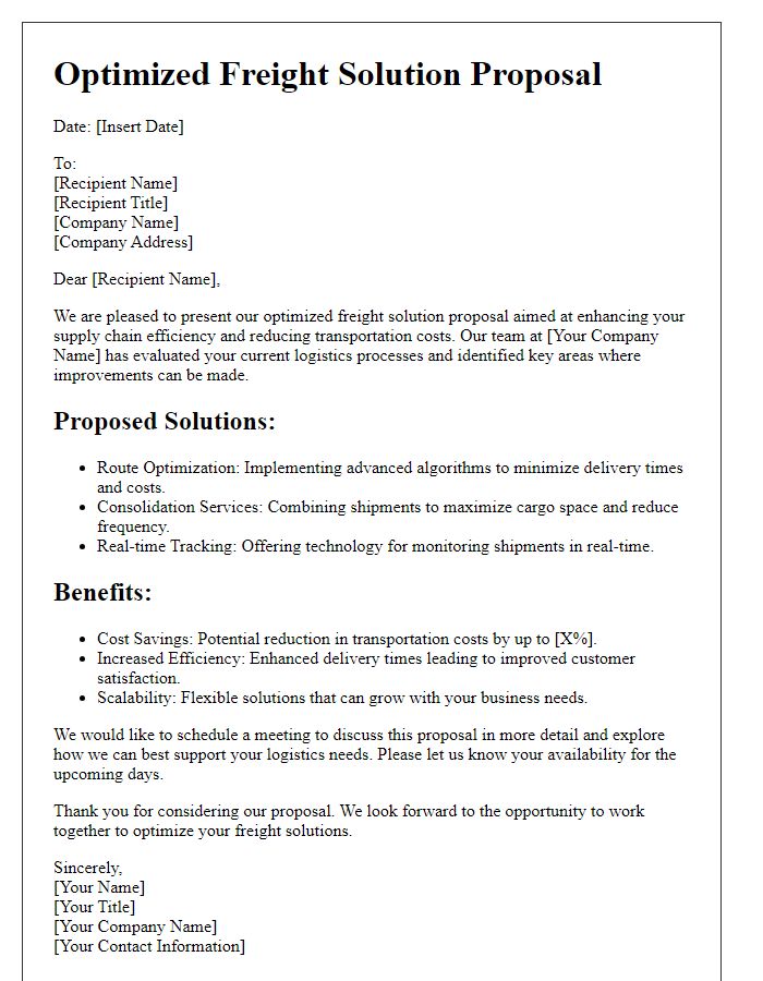 Letter template of optimized freight solution proposal