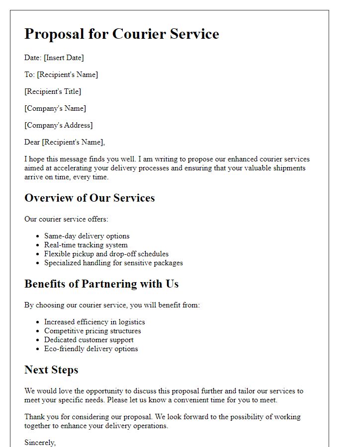 Letter template of proposed courier service for faster delivery