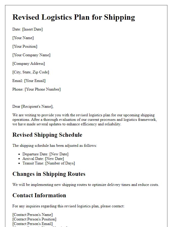 Letter template of revised logistics plan for shipping