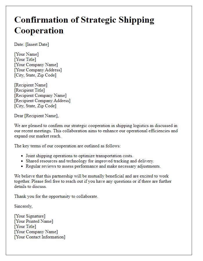 Letter template of confirmation for strategic shipping cooperation