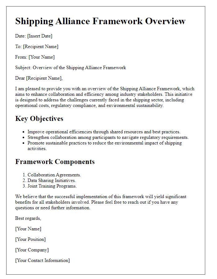 Letter template of overview for the shipping alliance framework