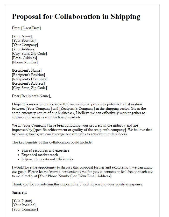 Letter template of proposal for collaboration in shipping