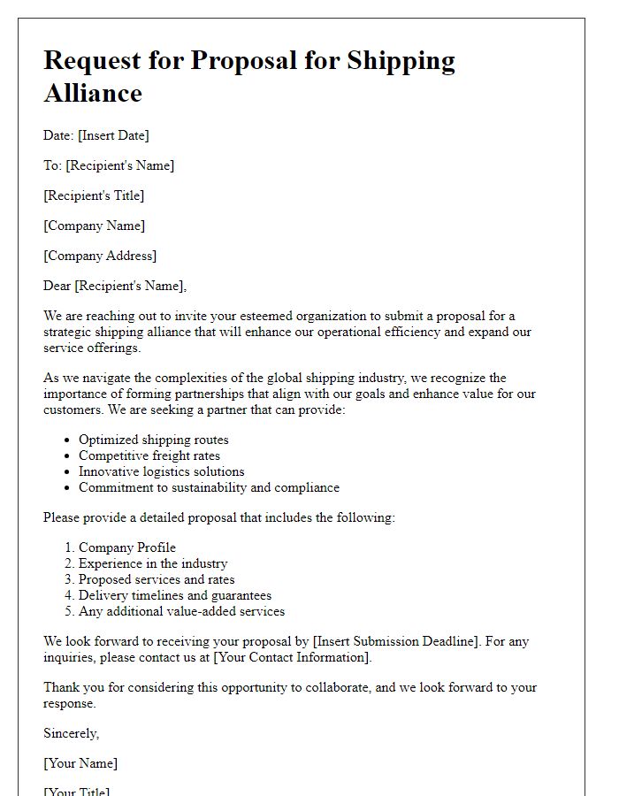 Letter template of request for proposal in shipping alliance