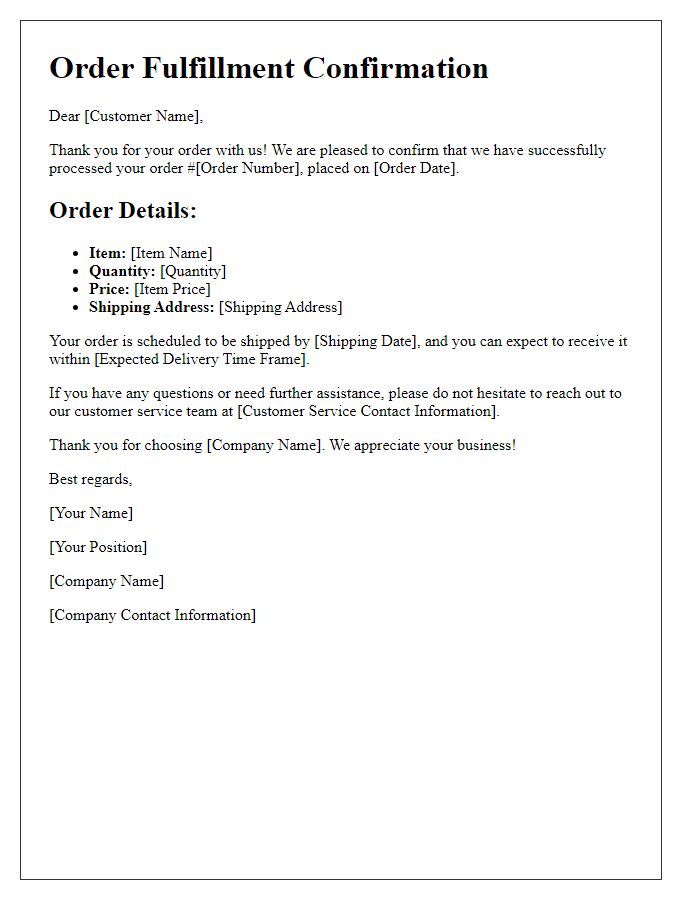 Letter template of individualized order fulfillment.