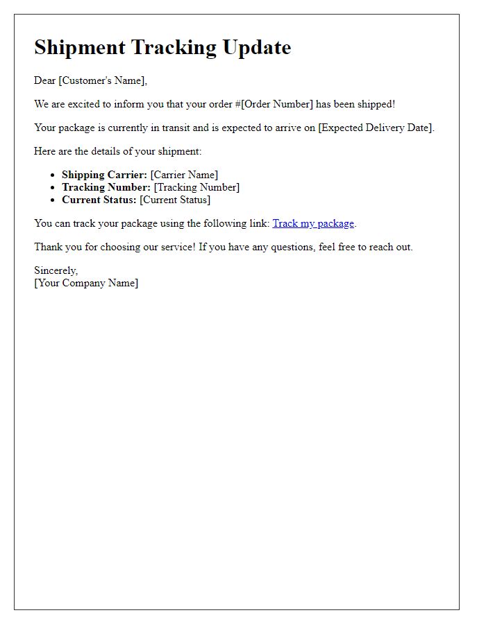 Letter template of personalized tracking updates.