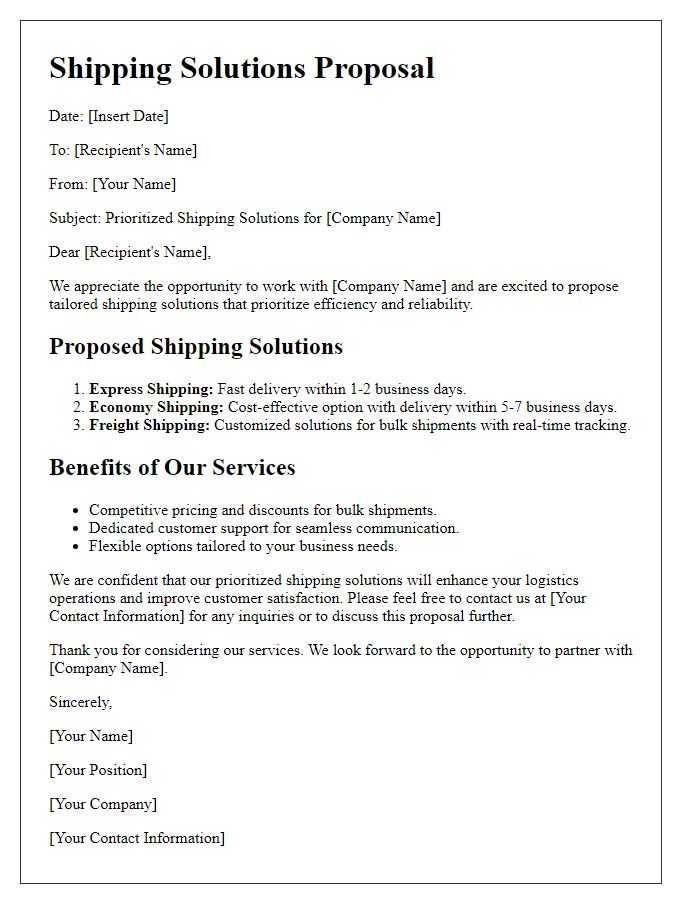 Letter template of prioritized shipping solutions.