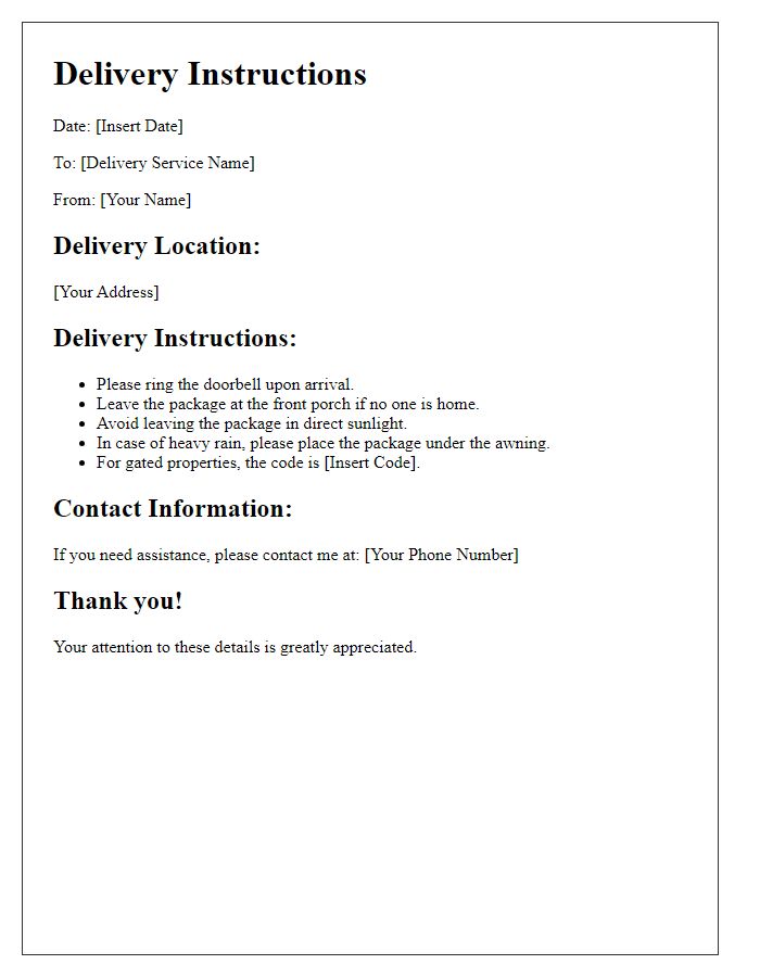 Letter template of tailored delivery instructions.