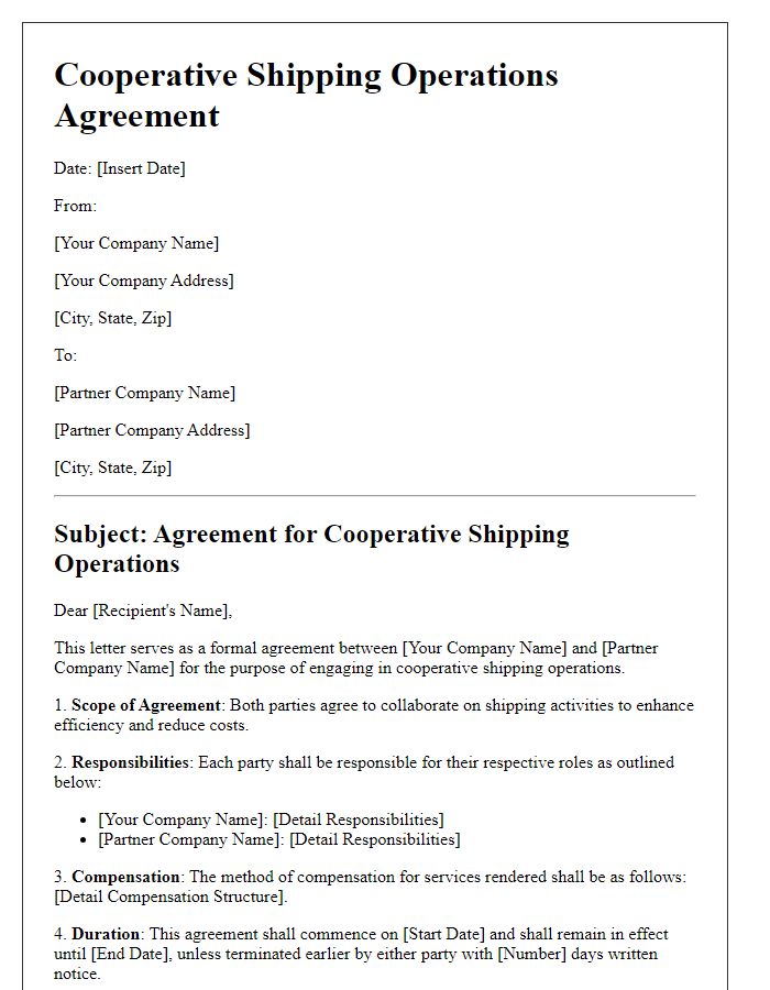 Letter template of agreement for cooperative shipping operations