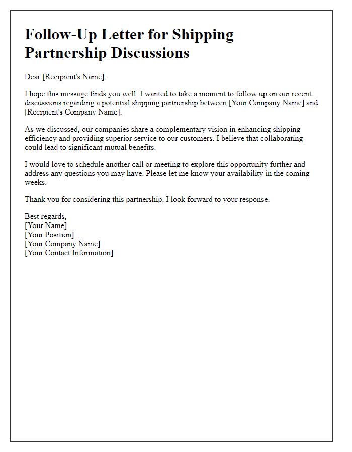 Letter template of follow-up for shipping partnership discussions