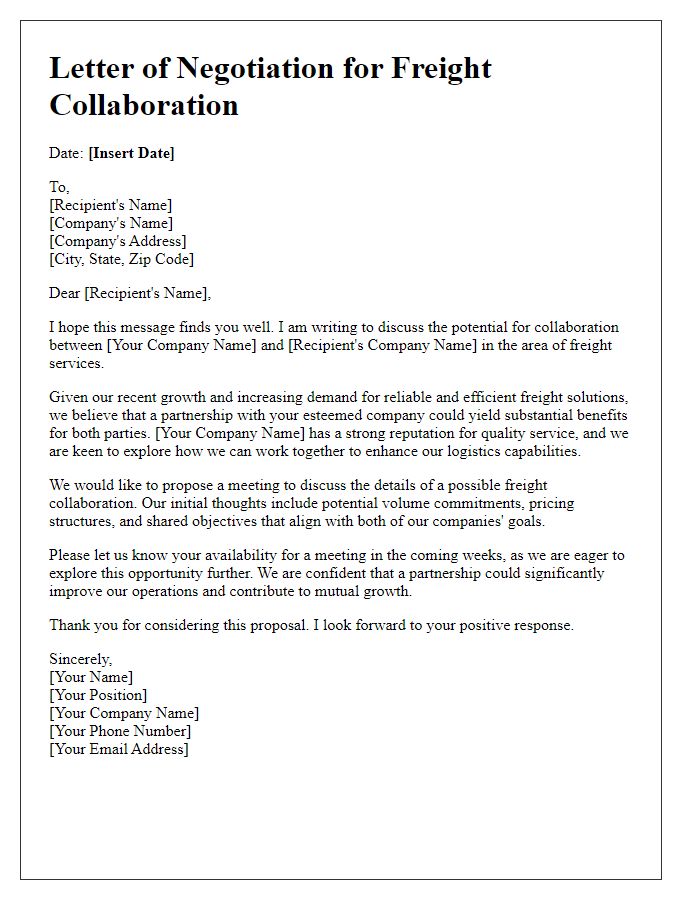 Letter template of negotiation for freight collaboration