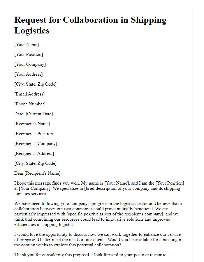 Letter template of request for collaboration in shipping logistics