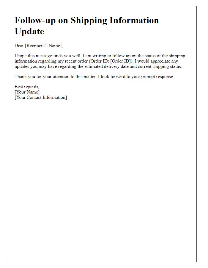 Letter template of Follow-up on Shipping Information Update