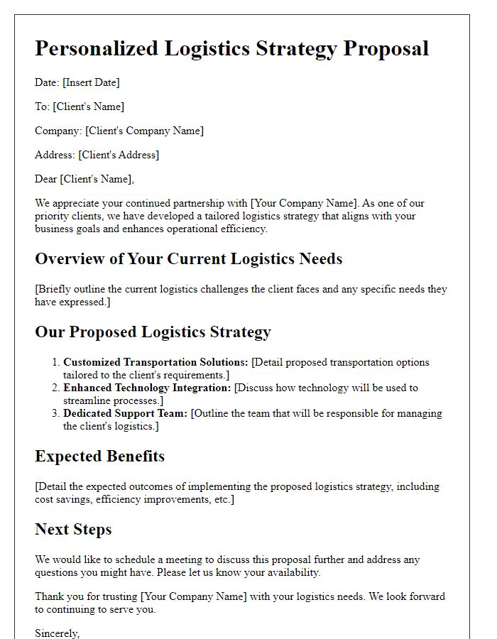 Letter template of personalized logistics strategy for priority clientele