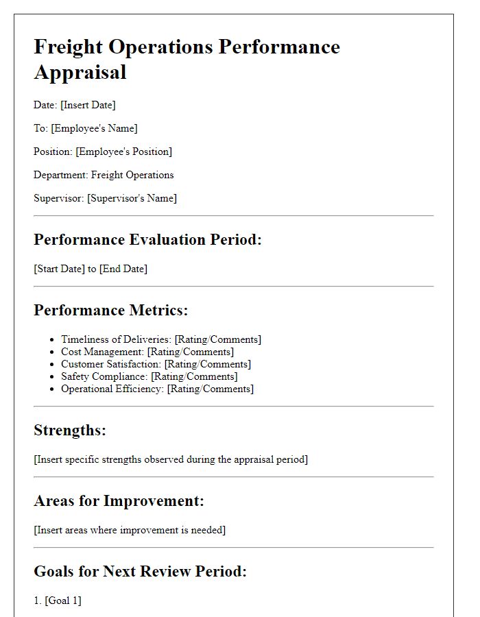 Letter template of freight operations performance appraisal.