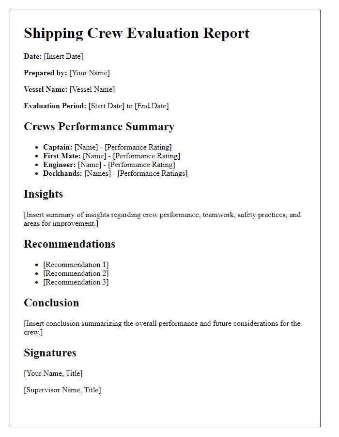 Letter template of shipping crew evaluation and insights.