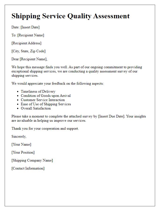 Letter template of shipping service quality assessment.