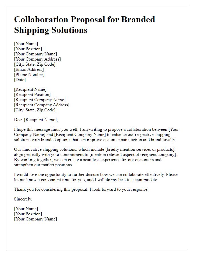 Letter template of branded shipping solutions collaboration proposal