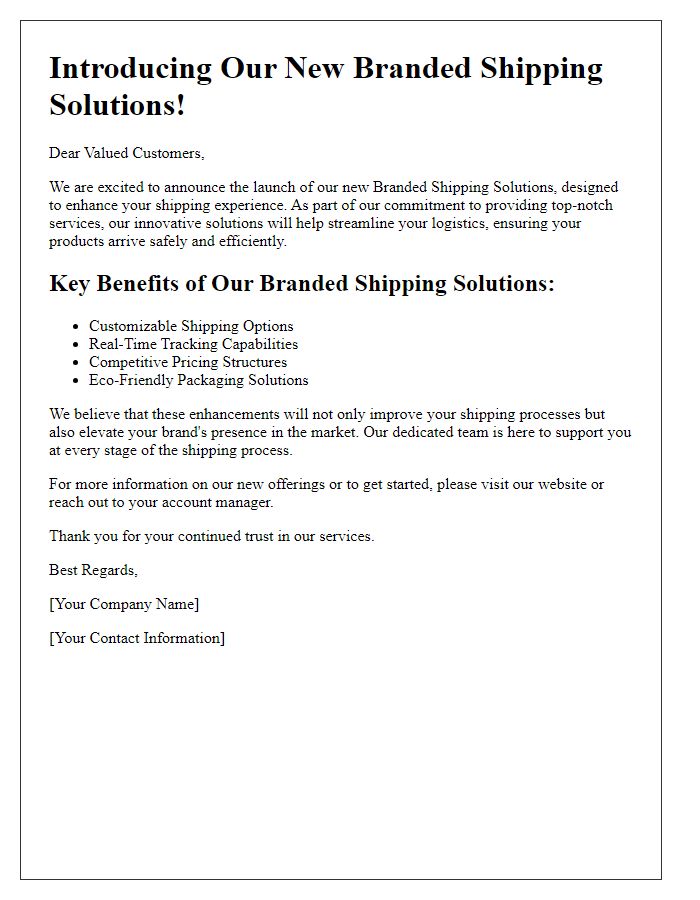 Letter template of branded shipping solutions introduction announcement