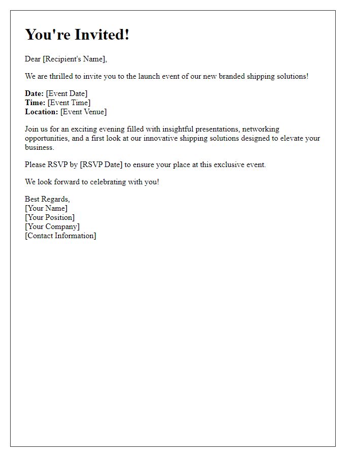 Letter template of branded shipping solutions launch event invitation