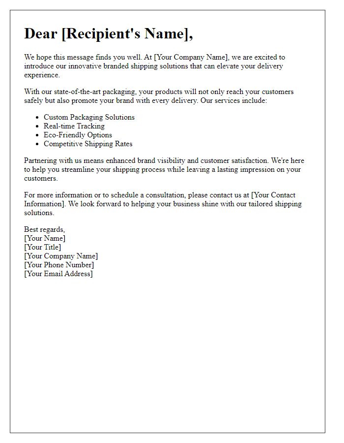 Letter template of branded shipping solutions marketing communication