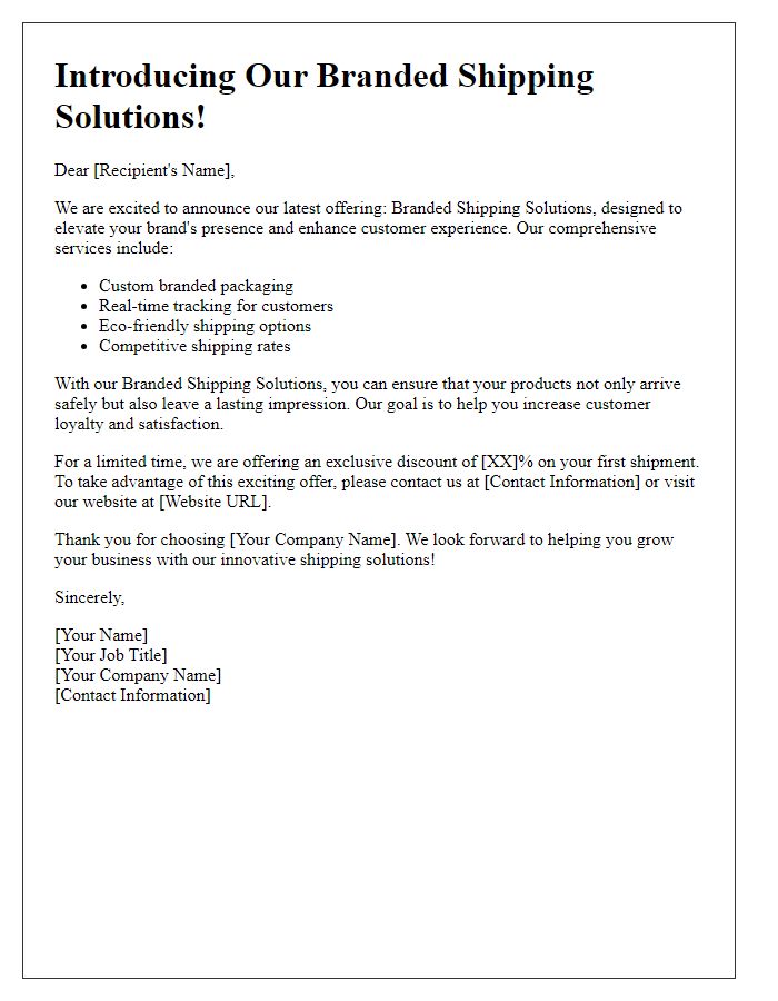 Letter template of branded shipping solutions promotional release