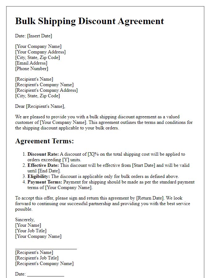 Letter template of bulk shipping discount agreement