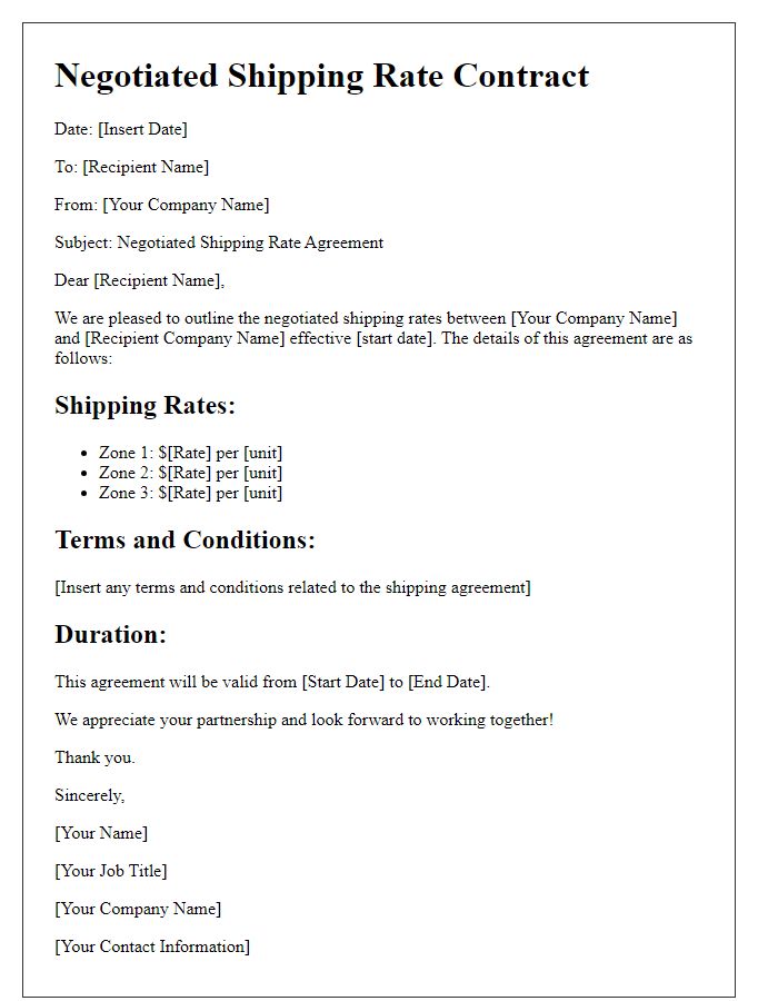 Letter template of negotiated shipping rate contract