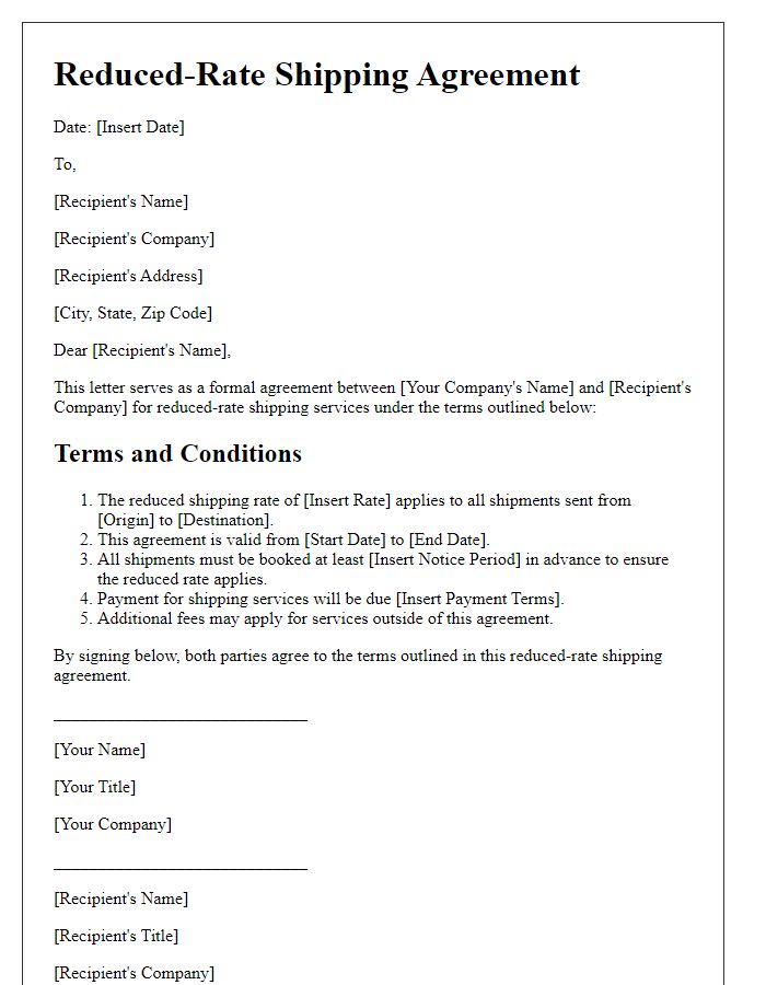 Letter template of reduced-rate shipping agreement