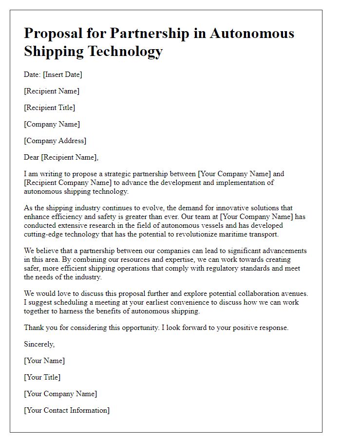 Letter template of proposal for autonomous shipping technology partnership