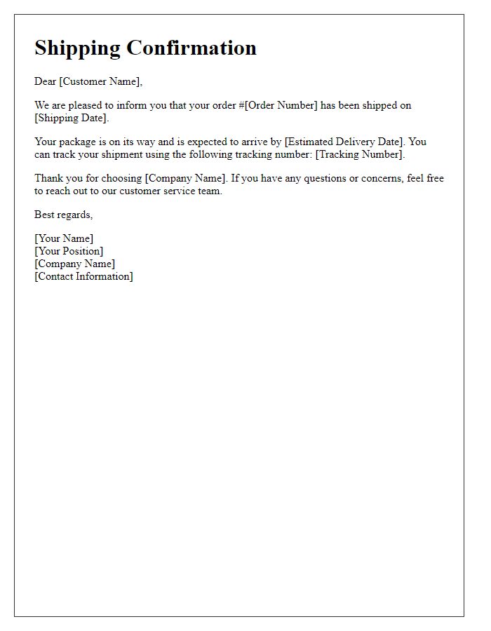 Letter template of customer shipping communication