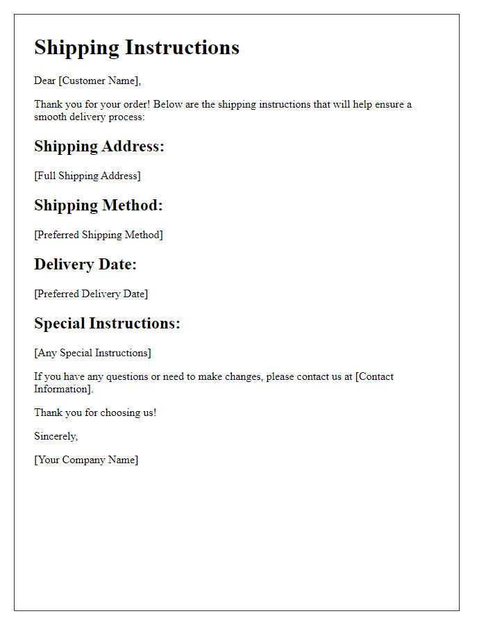 Letter template of customer shipping instructions