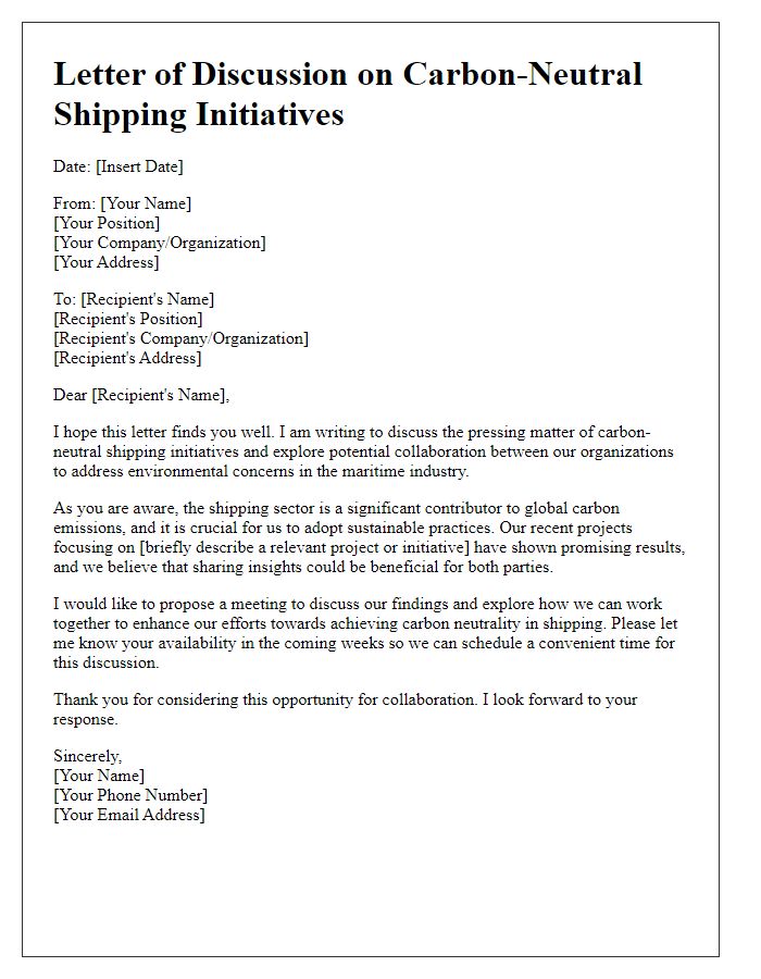 Letter template of discussions on carbon-neutral shipping initiatives