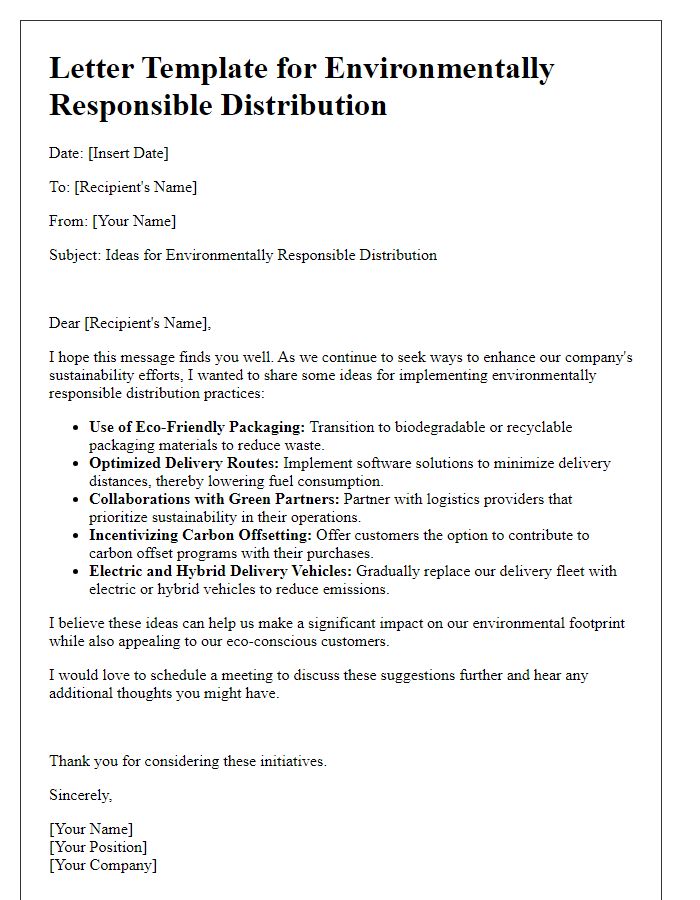 Letter template of ideas for environmentally responsible distribution