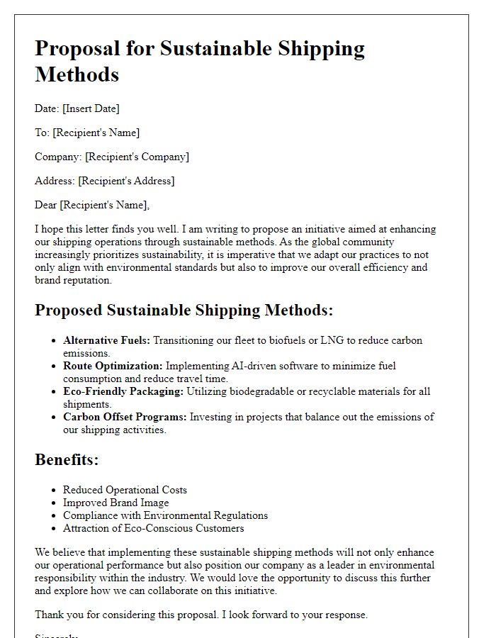 Letter template of proposals for sustainable shipping methods