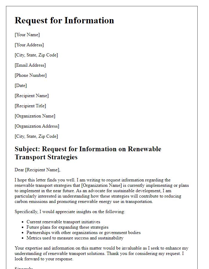 Letter template of requests for information on renewable transport strategies