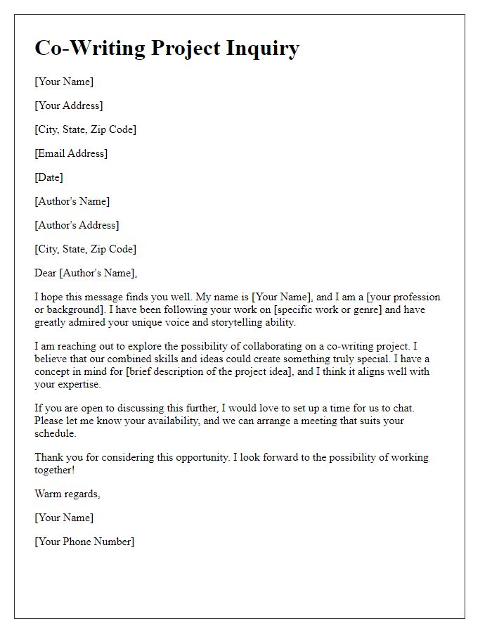 Letter template of co-writing project inquiry for authors