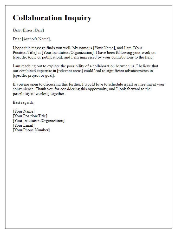 Letter template of collaboration inquiry for authors