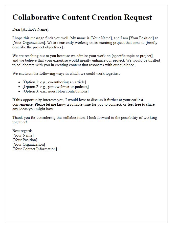 Letter template of collaborative content creation request for authors