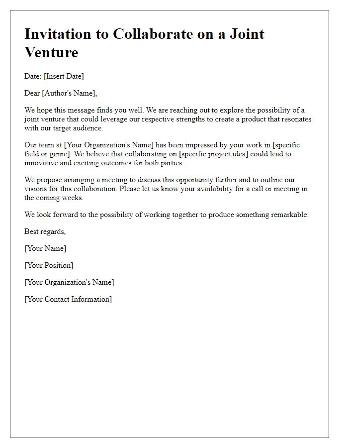 Letter template of joint venture invitation for authors