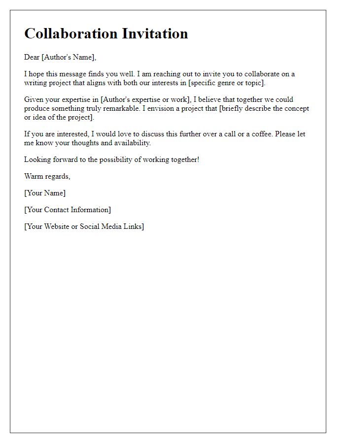 Letter template of writing collaboration invitation for authors