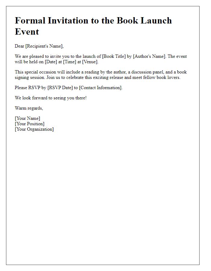 Letter template of formal invitation to a book launch event