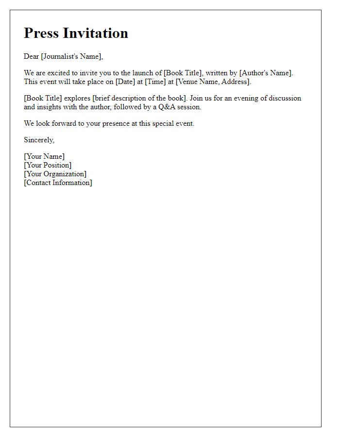 Letter template of press invitation for a book launch