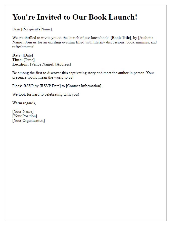 Letter template of promotional invitation for a public book launch