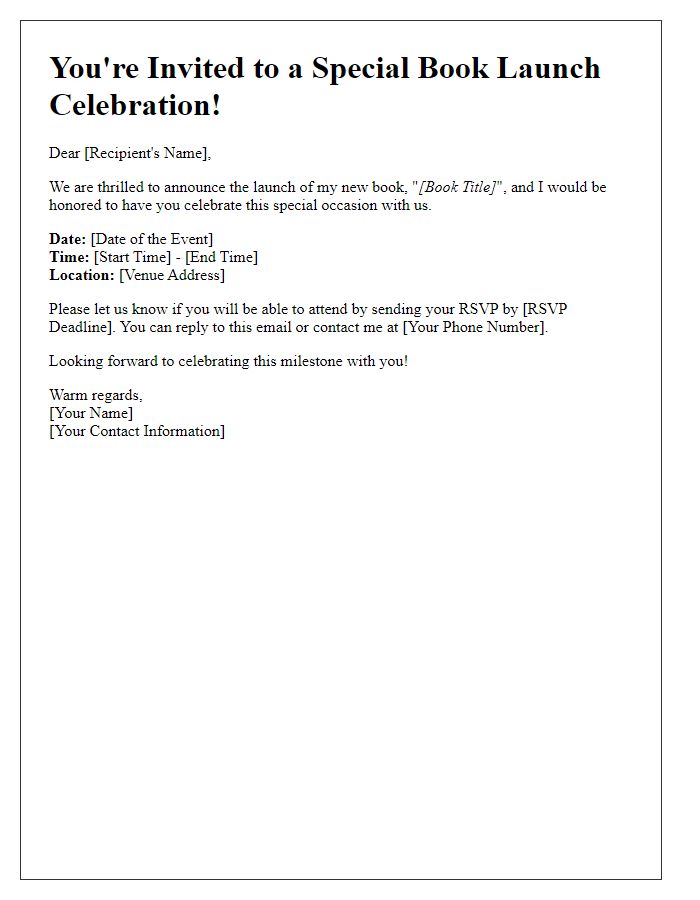 Letter template of RSVP request for book launch celebration